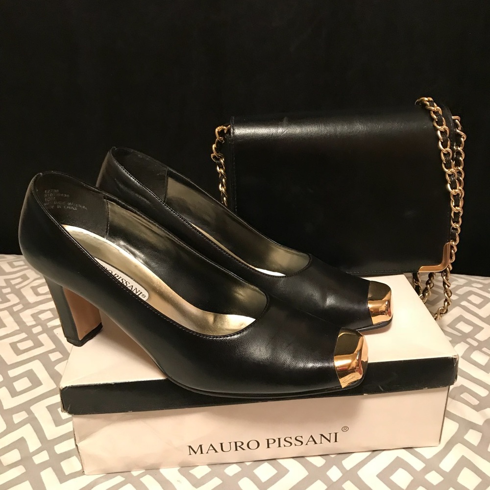 Mauro Pissani 3” Black Heels & Matching Handbag